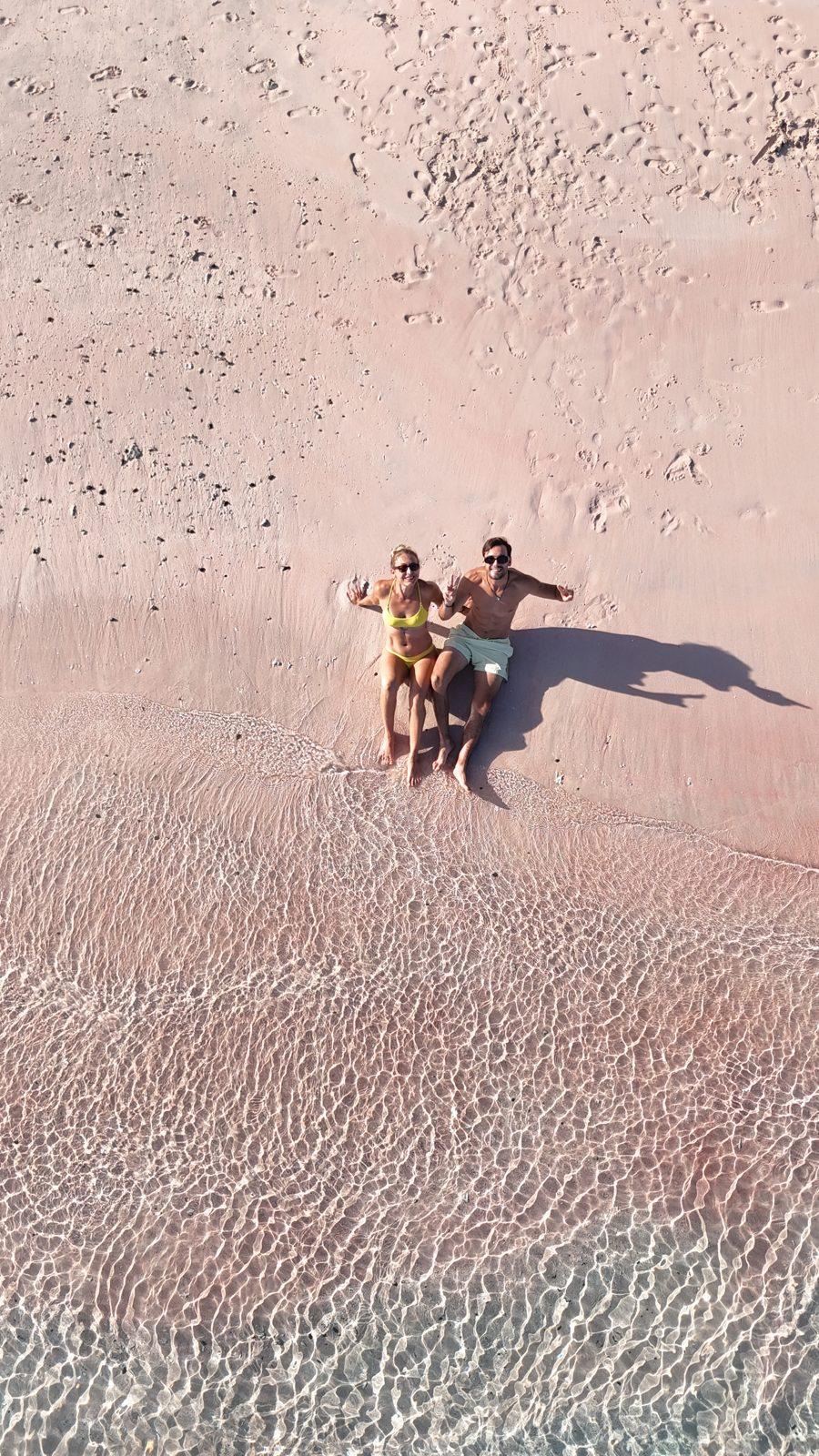 Pink Beach – group on pink sand, turquoise water (Real photo from a Komodo Explorer trip)